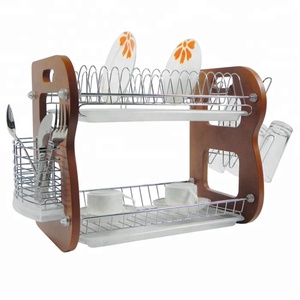 2 طبقات خشبية الدائمة رفرف اطباق المطبخ - Product Image 1