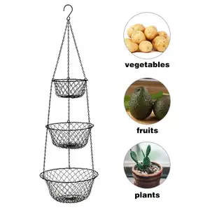 Простой посуда 3 уровня украшения висит металлический магазин провода овощей дисплей полка Фрукты корзина для кухня
