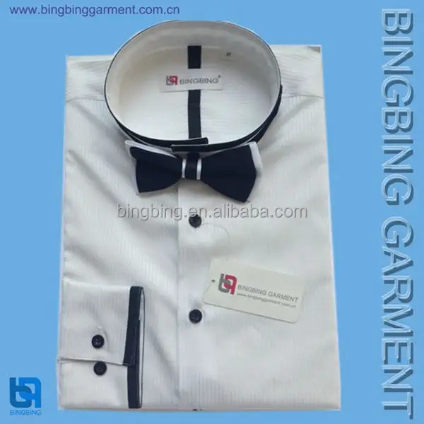 2018 Silk Band Collar Wholesale Men's Dress Shirt With Bow Tie