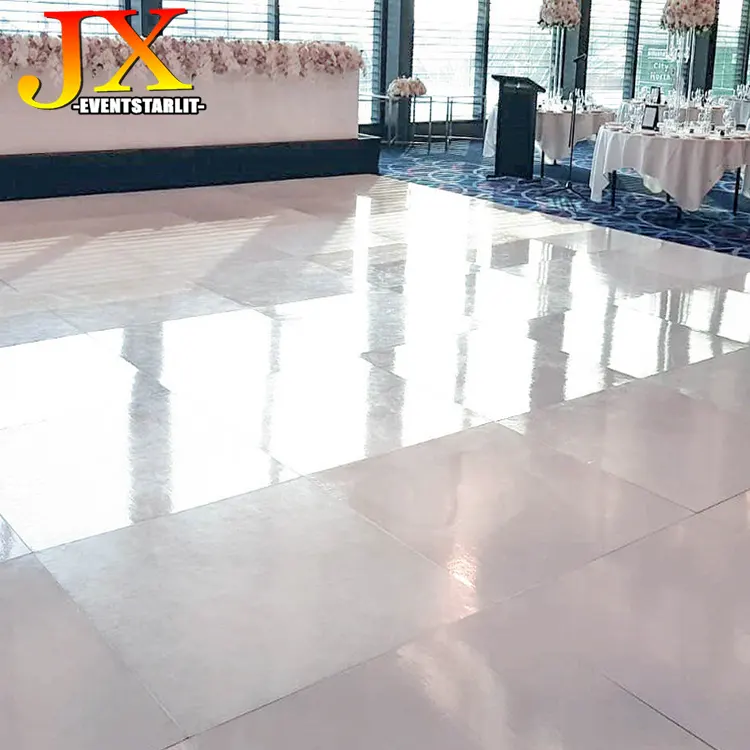 Cerimônia De Casamento 16x16 Atacado Alto Brilho Branco De Madeira Portátil Dance Floor com Borda De Alumínio Para Venda