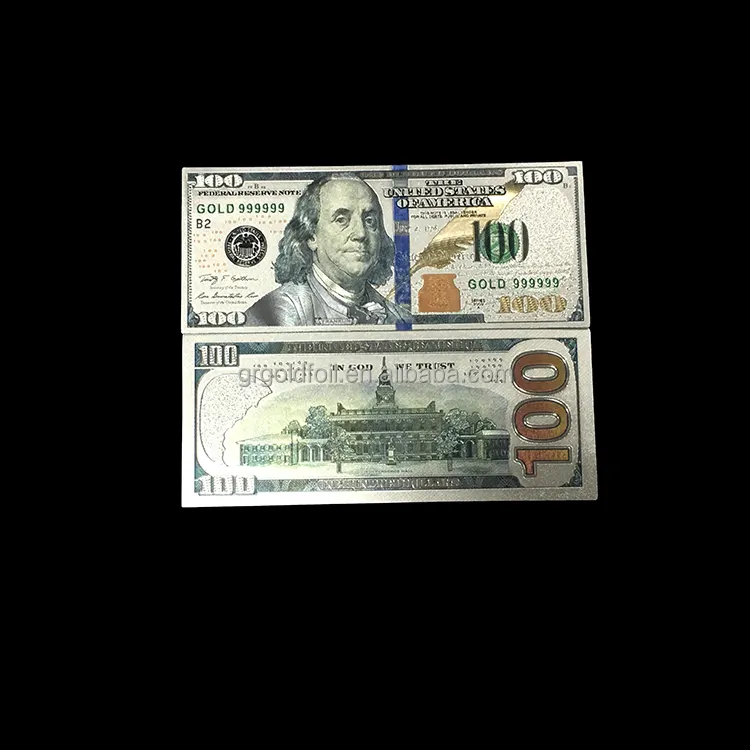 Souvenir plated gift high quality us silver foil banknotes