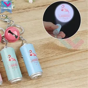 Custom LOGO Keychain Beer Cola Promotional Gifts Can Shape LED Projector Keyring
