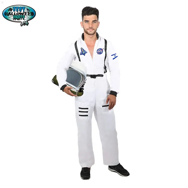 Astronot Beyaz Takım Elbise Yetişkin Erkek Kostüm Havacılık Tema Parti Cadılar Bayramı
