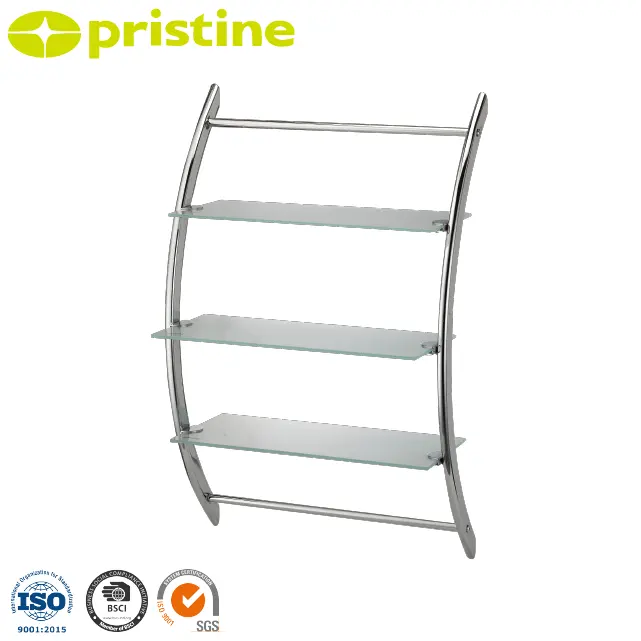 Shopee Sale Ebay Groothandel Taiwan Huishoudelijke Opslag Fabrikant 3 Tier Glas Chroom Metalen Ontwerpen Badkamer Wandmontage Rek