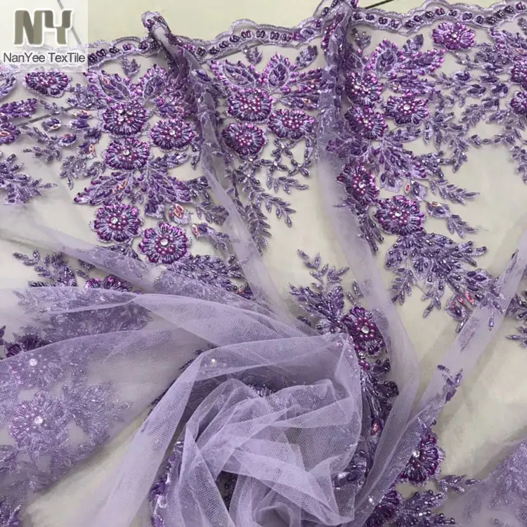 Nanyee Textile Purple Sequin Net Lace Fabric