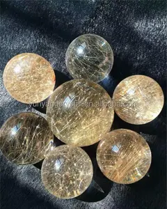 Nice gold rutiled spheres souvenirs religious crystal ball 100mm