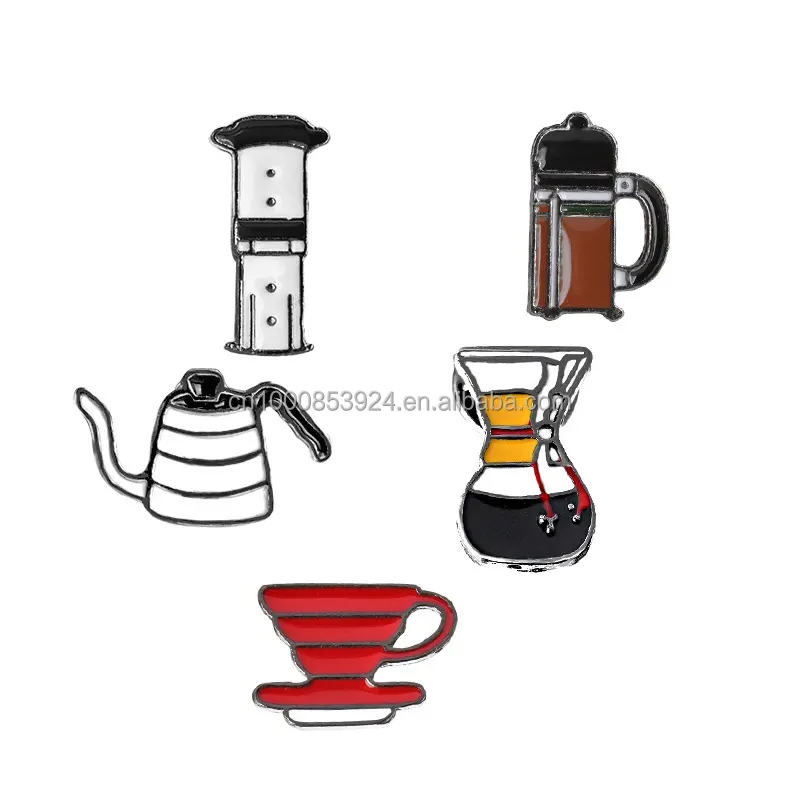 Pin Set Emaille Mode Abzeichen Punch Pot Aero Press Chemex Filter Bowl Kaffee Emaille Mode Pins