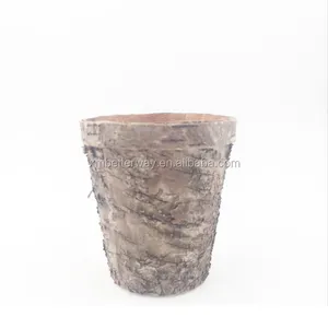 birch bark covered 4.45" planters pot