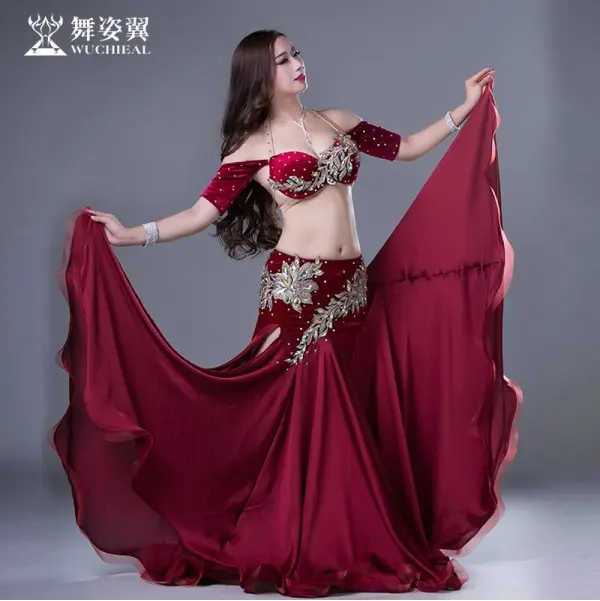 Wuchieal Professional Velvet SpandexとSilk Satin Ladies Indian Belly Dance Costumes