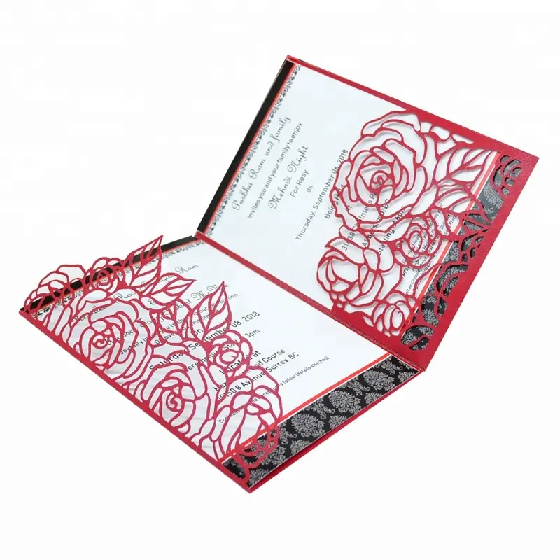 classic rose style with RSVP card pocket card invitation wedding laser cut invitation