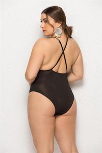 2019 New Fat Woman Halter One Piece Swimsuit Solid Color Hot Spring <strong>Plus</strong> <strong>Size</strong> Swimwear Women 2XL 5XL Black <strong>Tankini</strong> - Product Image 5