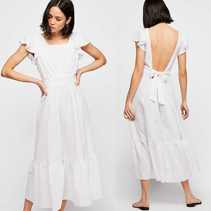 Abito da donna con LOGO personalizzato in <span class=keywords><strong>lino</strong></span> di <span class=keywords><strong>cotone</strong></span> a maniche lunghe abito Casual a forma di foglia di loto - Product Image 1