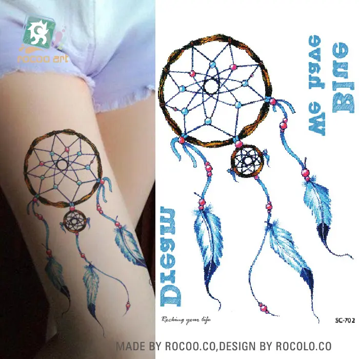 SC-702/Latest 2016 Blue Dreamcatcher Temporary Fake Tattoo Body Art Painting Waterproof Temporary Tattoo Sticker For Women