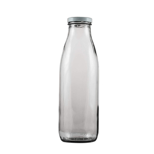Bouteille à lait en verre avec couvercles blancs réutilisables, 1000ml, pour boisson, nouveauté, avec pailles - Product Image 1