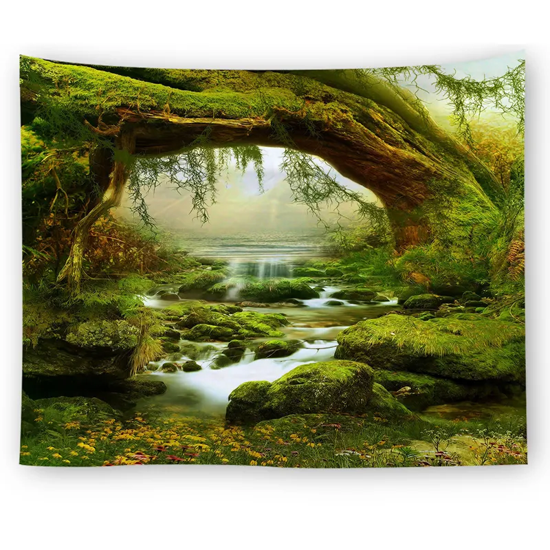 Wholesale custom design beautiful forest landscape printed home decoration tapestry