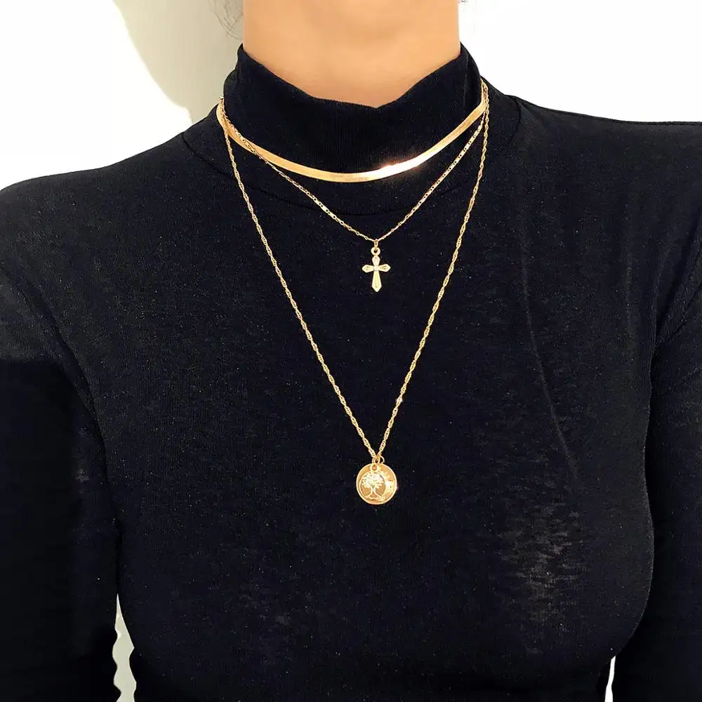 Fashion style business accessories, simple multi layer cross necklace, clavicle chain