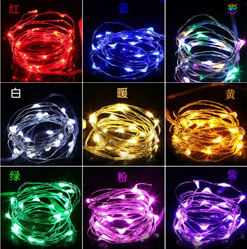 2m20 โคมไฟ LED String LED แบตเตอรี่ปุ่ม 2032 สีสันกันน้ำคริสต์มาสฮาโลวีนตกแต่งสีทองแดงสายไฟ