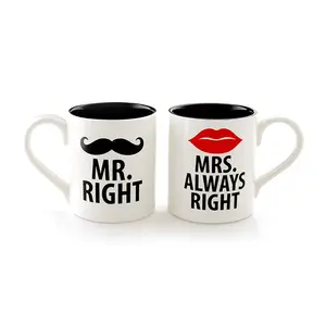 Black White Ceramic Coffee Mug Set Mr & Mrs Mugs Engagement Gifts for Lovers Couples Anniversary Valentines Bride and Groom