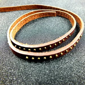 High quality leather strip synthetic pu leather color strips 2mm-5mm thick flat leather strips with rivet for bracelet