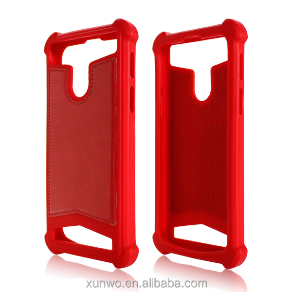 LOW MOQ in Stock Silicon + Leather Universal Phone Case, Universal Silicone Bumper case for Mobile Phone