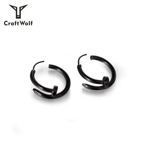 Craft Wolf Fashion Jewelry 2020 Statement Black Silver Rose Gold Stainless Steel Nail Stud Earrings For Women Men