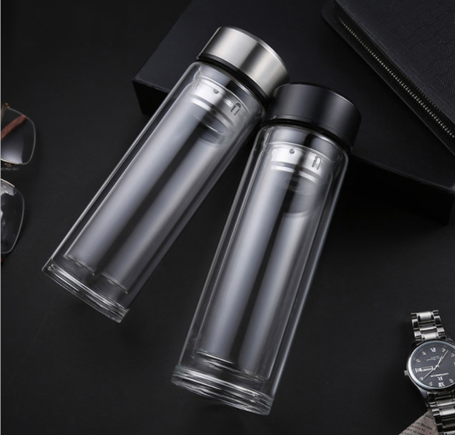 Double Wall Glass Water Bottle Borosilicate Glass Portable Sport Drinking Bottle