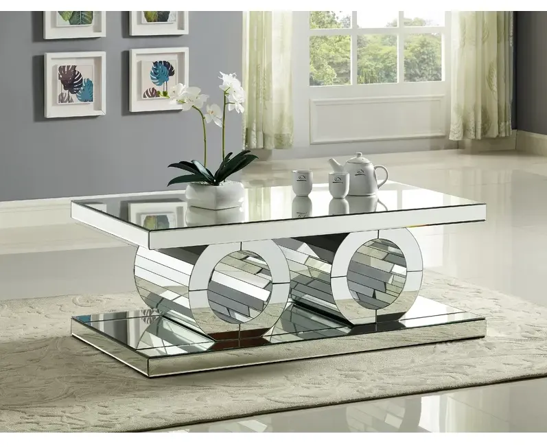 Sparkle Silver Mirrored Coffee Table Full Glass Center Table O Shaped Side Table Set For Home Hotel