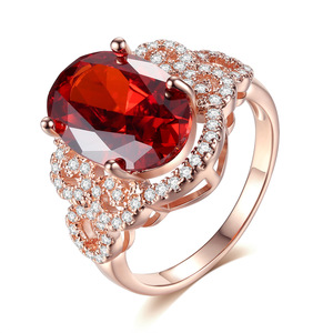 Gioiello da sposa europeo grande pera <span class=keywords><strong>rosso</strong></span> rubino zircone gemma 18K <span class=keywords><strong>oro</strong></span> rosa placcato CZ Micro anelli di fidanzamento pavimentati - Product Image 1