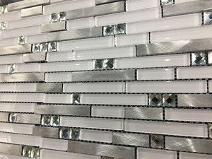Tuiles en bande de verre super <span class=keywords><strong>blanc</strong></span>, aluminium et métal, mosaïque de verre <span class=keywords><strong>miroir</strong></span> diamant - Product Image 5