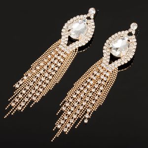Wedding Bridal Jewelry <strong>Earrings</strong> <strong>Silver</strong> Teardrop Shape Crystal Sparkling Rhinestone <strong>Long</strong> Tassels Dangle <strong>Earrings</strong> - Product Image 2