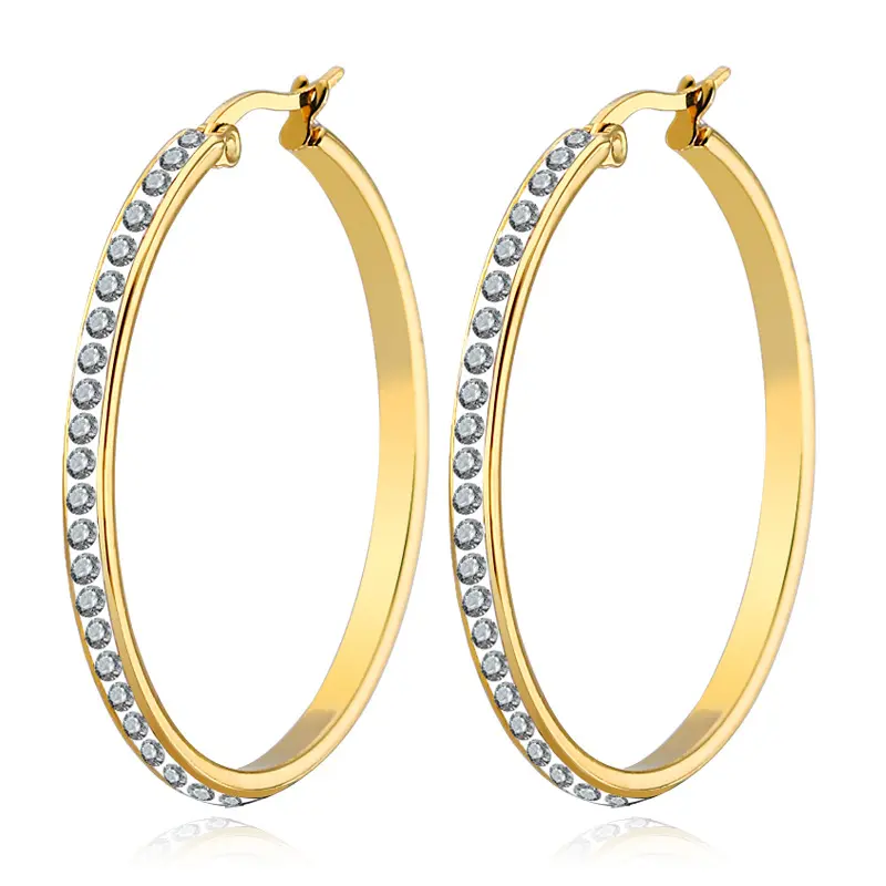 Latest Designs Round Shaped Gold Crystal Rhinestone Diamond Drop Hoop Earrings For Women
