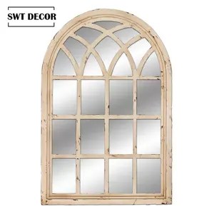 SWT 木制复古乡村农舍口音木制窗口墙壁镜子