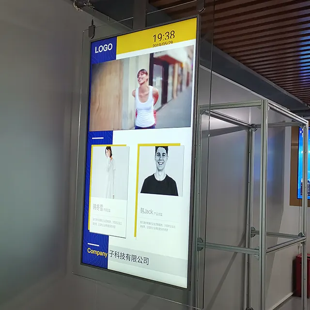 Tela de anúncio 2019 ultra-fina 49 ", versão android de pendurar, dupla face de sincronização digital em área interna, centro de compras