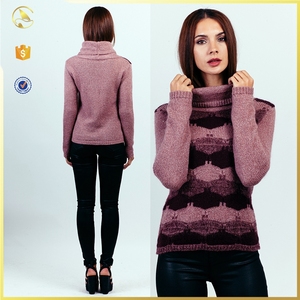 Intarsia motif conception de <span class=keywords><strong>laine</strong></span> <span class=keywords><strong>col</strong></span> roulé chandail femmes pull pour fille - Product Image 2