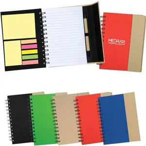 Recycled Magnetic Journal Spiral Notebook With Sticky Notes and pen