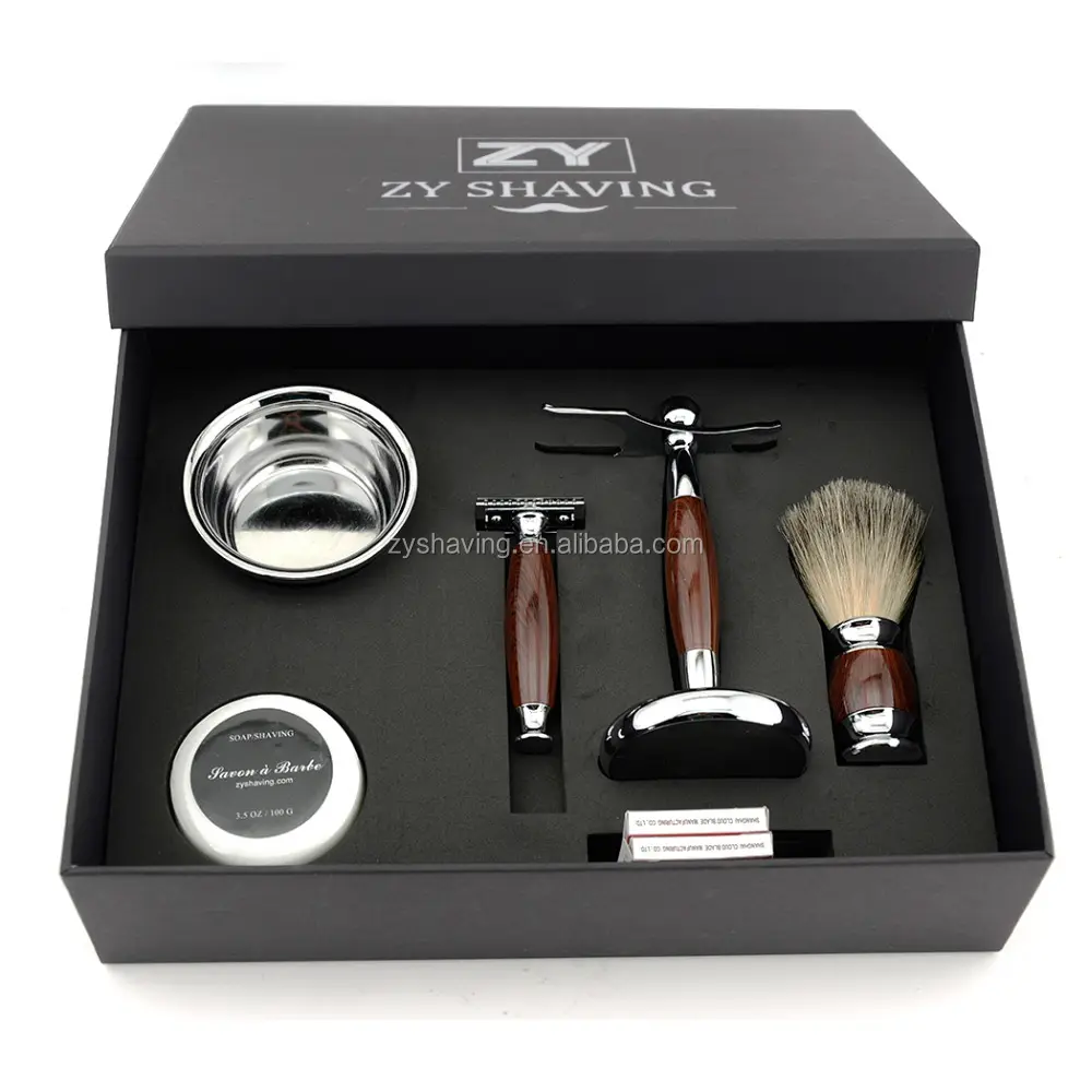 ZY Men Luxury Shaving Tool All in Set Wood Razor Brush Stand Soap Ideal Present Great and meaningful for all occasions: Xmas