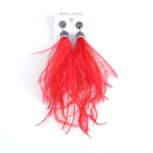 HXER-19601 Fashion New Design Vintage Long Drop Feather Earrings with Multi Color for Wholesale