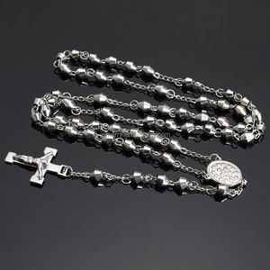 Beyaz faceted Boncuk Tespih <span class=keywords><strong>Metal</strong></span> Centerpiece ve Haç Çapraz Toplu Toptan katolik tesbihi Boncuk Kolye