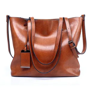Sac fourre-tout vintage en cuir PU huilé personnalisé pour femme, sacs à main <span class=keywords><strong>de</strong></span> créateur pour femme, sacs fourre-tout pour voyage, rendez-vous et usage quotidien - Product Image 1