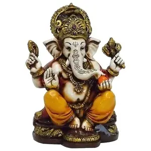 Polyresin Indische God Standbeeld Een Gekleurde & Gouden Standbeeld Van Lord Ganesh Ganpati Olifant Hindoe God