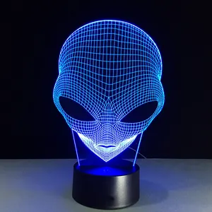 외계인 머리 3D 홀로그램 환상 독특한 램프 아크릴 밤 빛 터치 스위치 Luminaria 용암 램프 7 색 변경 데코 선물
