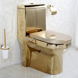 WC monobloc en céramique plaqué or de qualité supérieure KD-03GPB avec réservoir intégré, prix avantageux, forme ronde dorée - Product Image 2