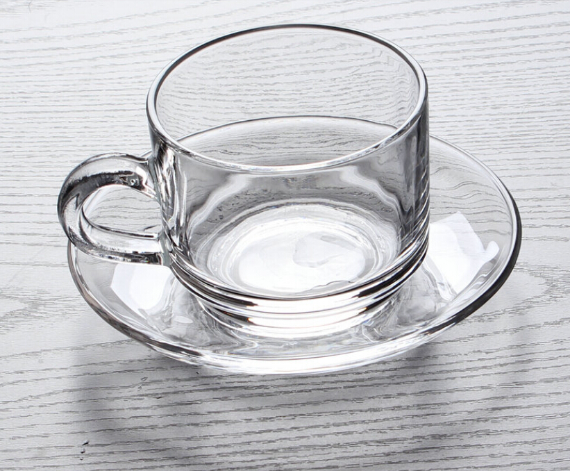 Glass coffee cup and saucer set