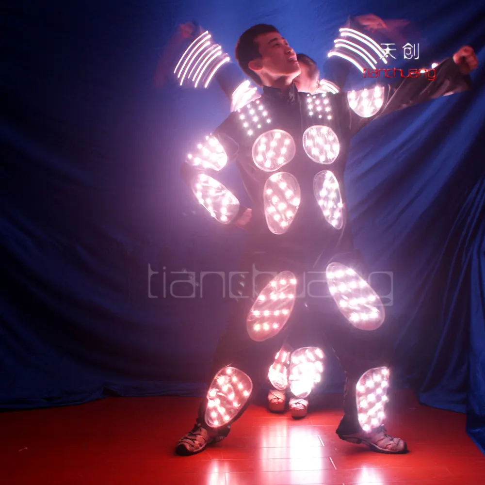 Pixel LED Tron Tanz kostüme, kabellos gesteuerte farbige LED-Kostüme