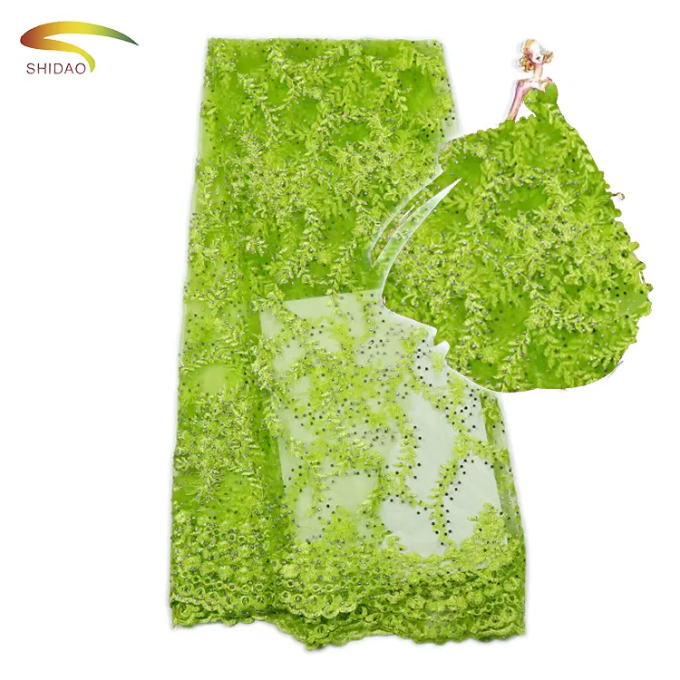 Nuziale del ricamo della maglia alibaba espresso africano limone verde tessuto di pizzo per abito da sposa