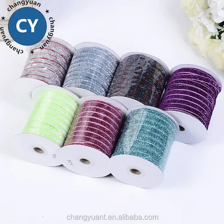 wholesale 1/2inch 1.2cm none elastic colorful metallic velvet glitter ribbon for Christmas Party Decoration