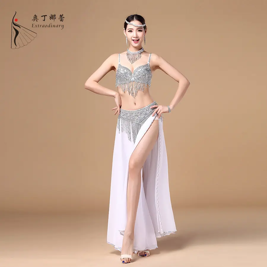 Wholesale price belly dancing costume for belly dancer silver and gold