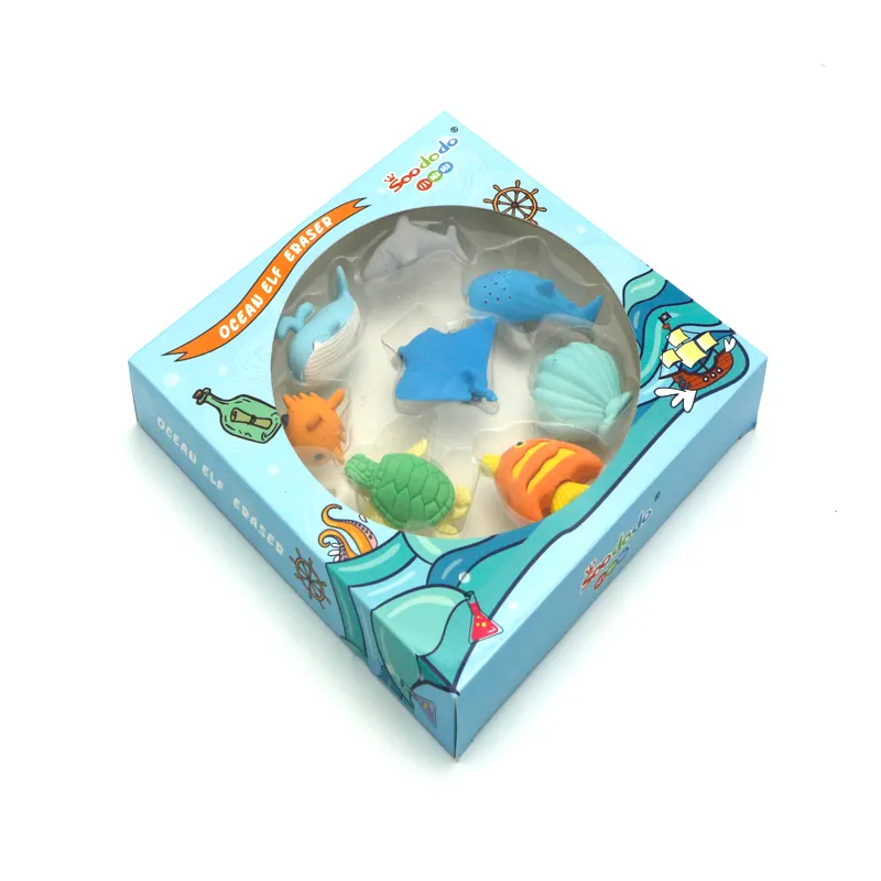 Juego de regalo de promoción Soododo, lápiz en forma de juguete, borrador de Animal oceánico 3D bonito