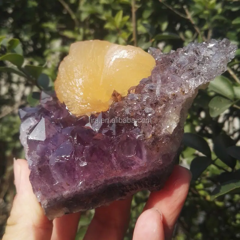 Hot ! New Arrival Unique Natural Aethyst Cluster Amethyst Crystal With Calcite Collection Piece