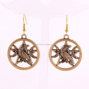 Pendientes colgantes vintage para hombre, aretes con colgante <span class=keywords><strong>de</strong></span> Luna y Pentáculo - Product Image 4